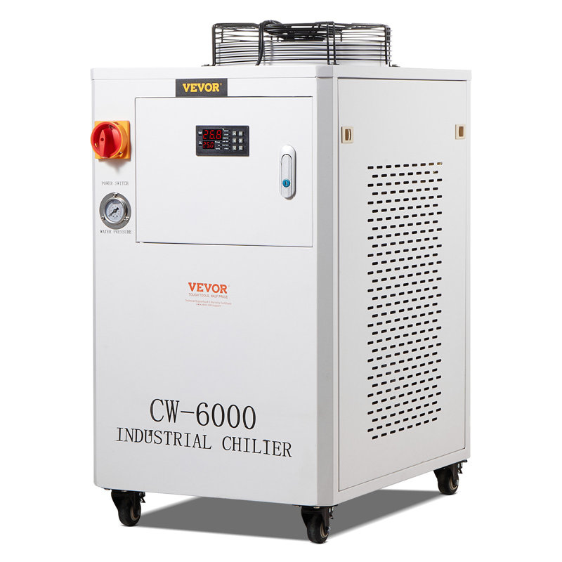 Refroidisseur d'eau industriel, CW6000, système de refroidissement industriel 1500W avec compresseur Capacité du réservoir d'eau 15L Débit maximum de 65 L / min, pour machine de gravure laser au CO2