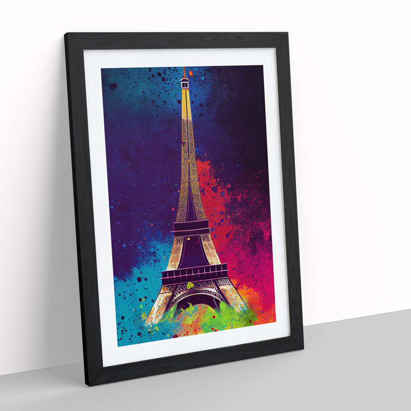 Eiffel Tower Paint Splash No.5 - Single Picture Frame Print, Black, 46cm H x 34cm W x 2cm D