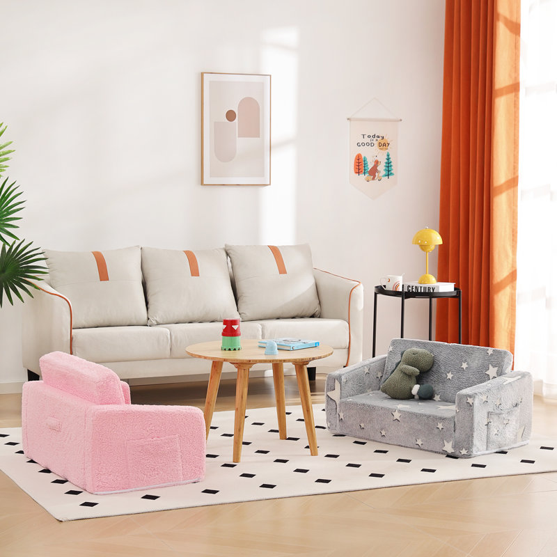 Kids Sofa, Extra Wide 2 In 1 Kids Fold Out Chair Convertible Sofa To Lounger, Star