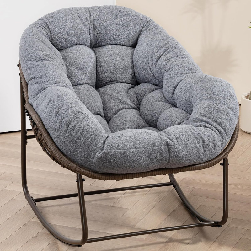 Chaise berçante en osier avec structure en métal, Ourson gris foncé