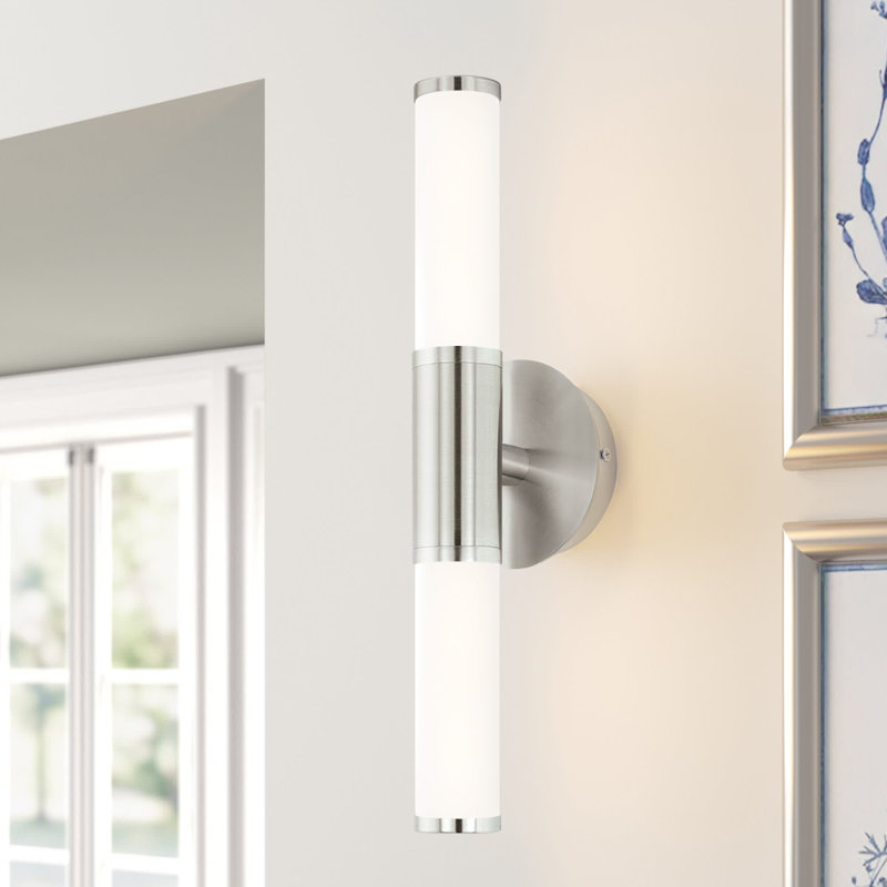 Applique murale à bras 2 lumières Attlee, Blanc, Nickel satiné