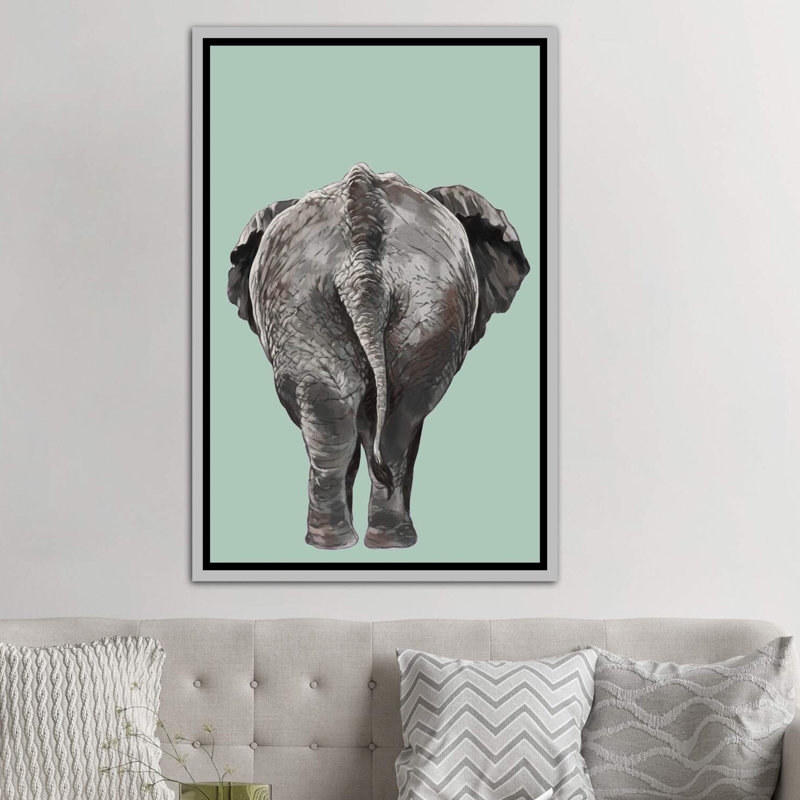 Art de bout éléphant, H 60 po x l 40po x P 1,5 po, Toile encadrée d'or