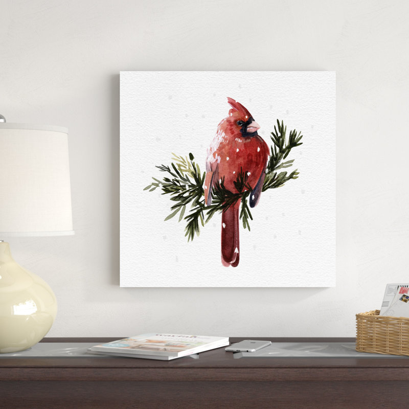 " Cardinal With Snow I " by Emma Caroline Painting Print, 20" H x 20" W