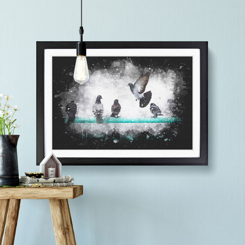 Pigeons - Picture Frame Graphic Art Print, 33cm H x 45cm W x 2cm D, Black Framed