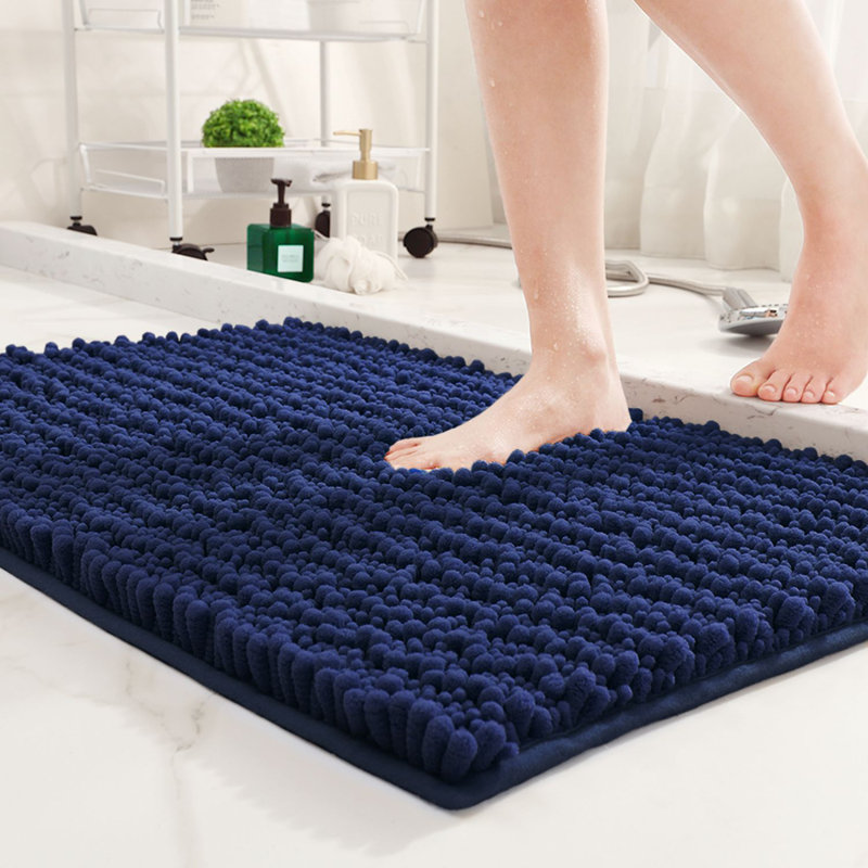 Egista Microfiber Non-Slip Bath Rug, 20" W x 32" L, Navy Blue