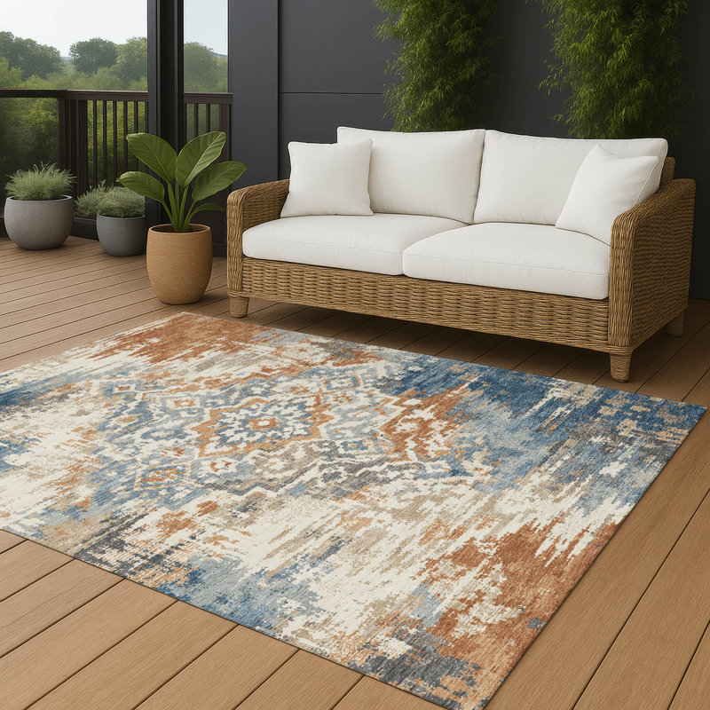 Machine Washable Indoor/Outdoor Chantille ACN2765 Global Rug, Cream, 8' x 10'