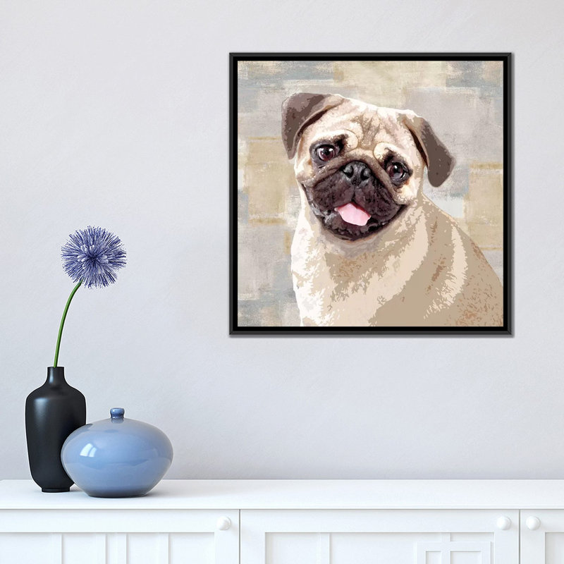 «Pug», reproduction sur toile, H 18 po x l 18 po x P 1,5 po, Pas de tapis, Toile avec cadre noir
