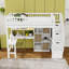 Lit mezzanine simple en bois avec bureau intégré, tablettes, armoires et DEL-571405519