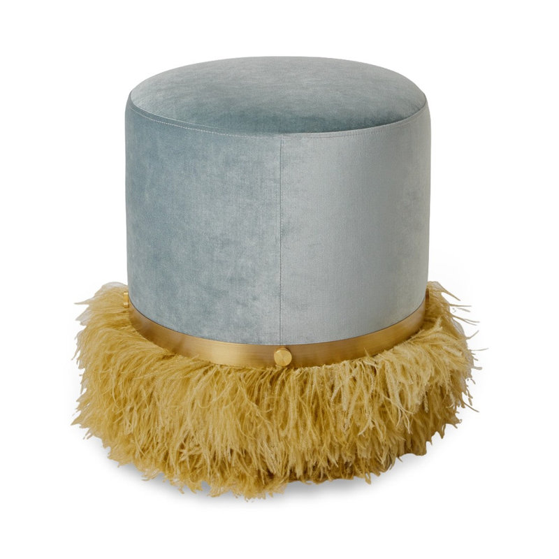 Ostrich Fluff Pouf, Silver/Gold