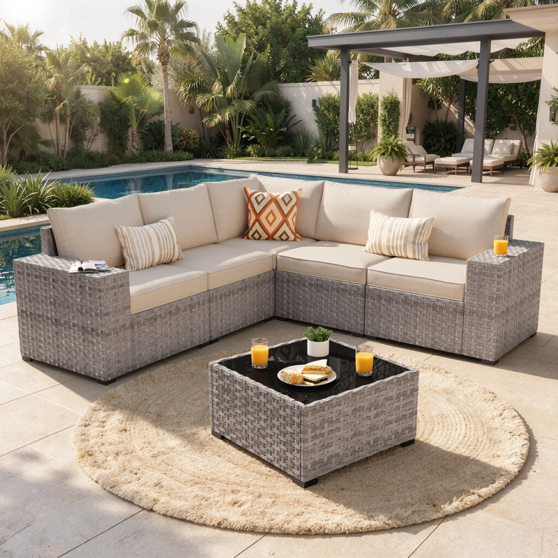 5 - Person Patio Furniture Set , Outdoor Wicker Rattan Sectional Seating Group with Cushions, All Weather Sofa Conversation Set with Table for Garden Backyard