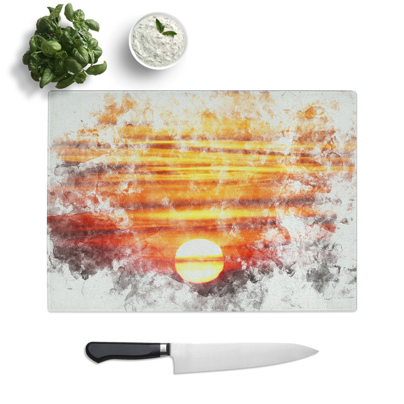 Tempered Glass Orange Sunset Chopping Board, 28.5 cm x 39 cm