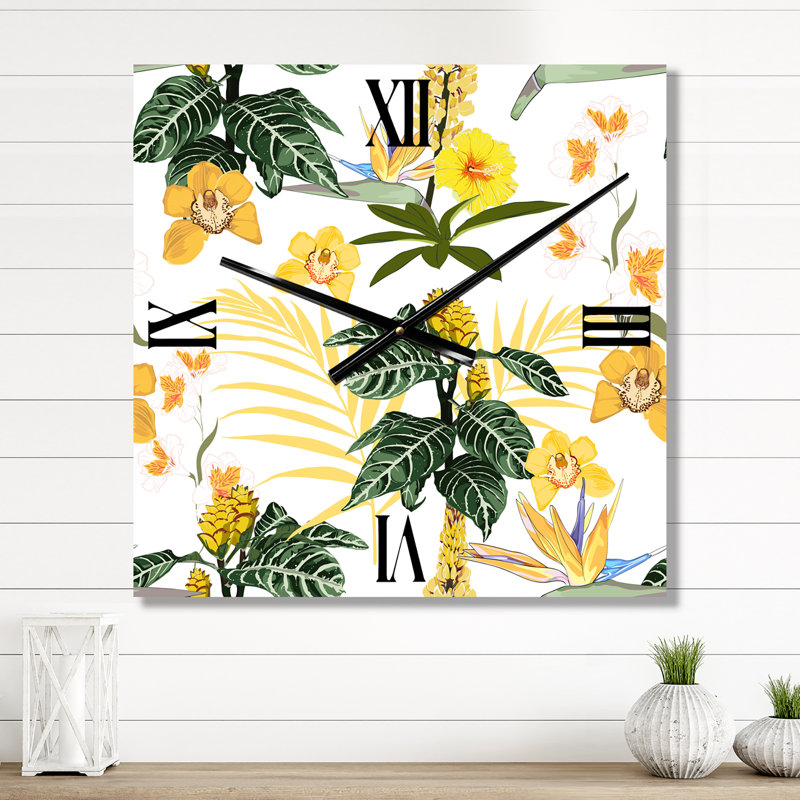 Horloge murale à motif de belles fleurs, Très grand