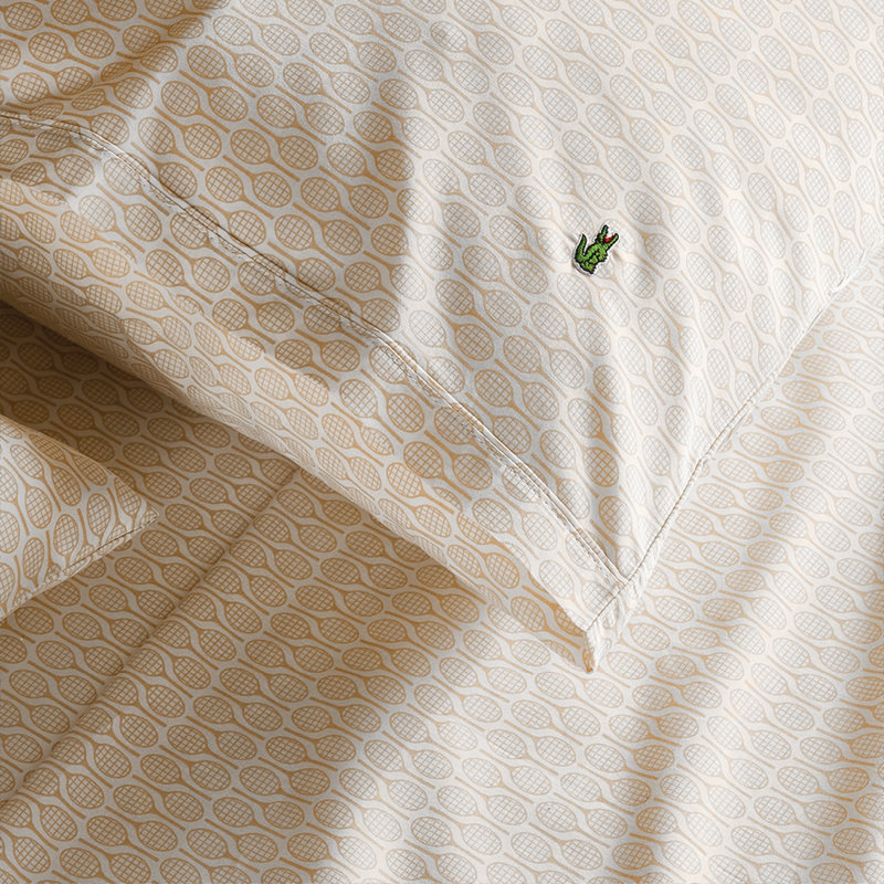 Lacoste Racquets 100% Cotton Percale Sheet Set, Beige, California King Sheet Set with 2 Pillowcases