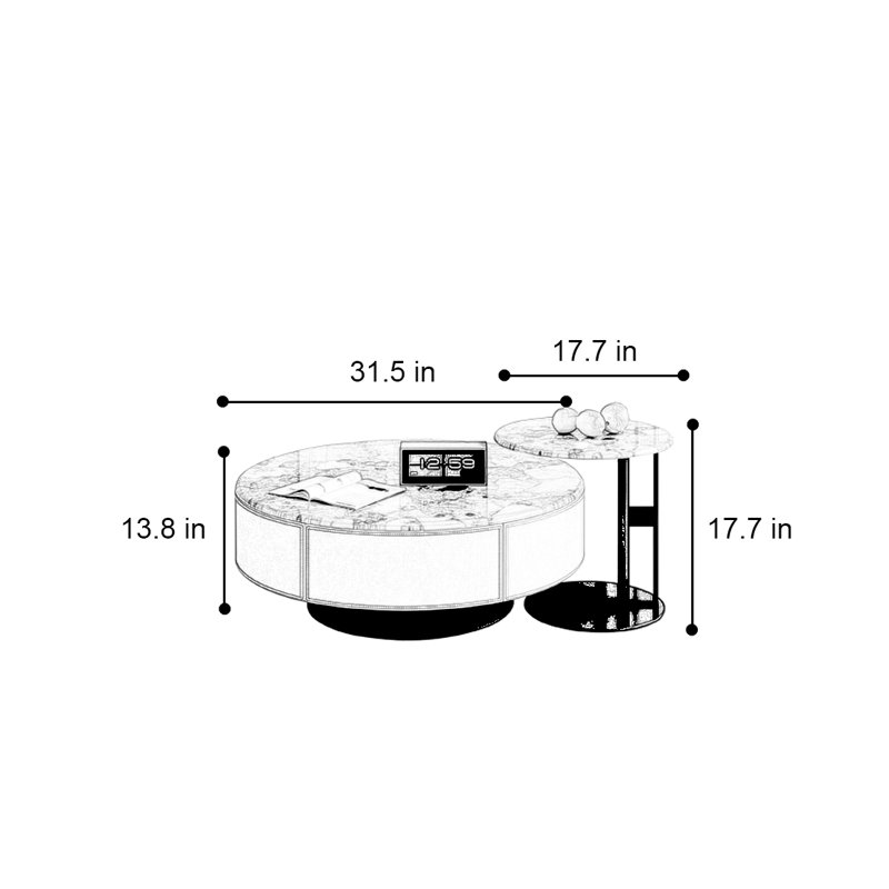 Table basse ronde moderne en marbre, H 13,8 po x L 31,5 po x l 31,5 po