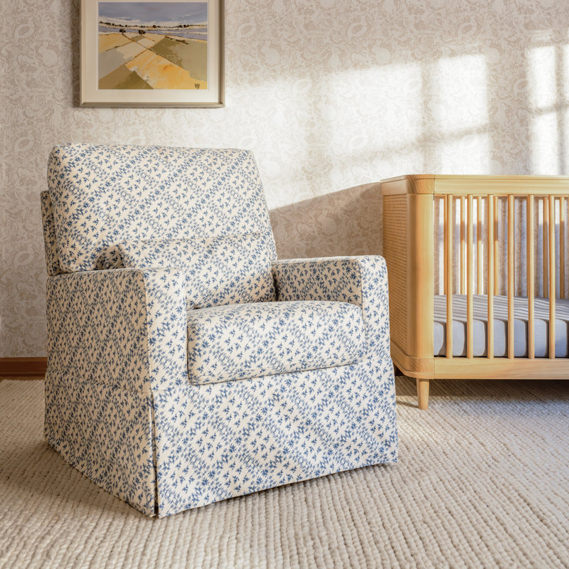 Crawford Pillowback Comfort Swivel Glider, Green Gingham