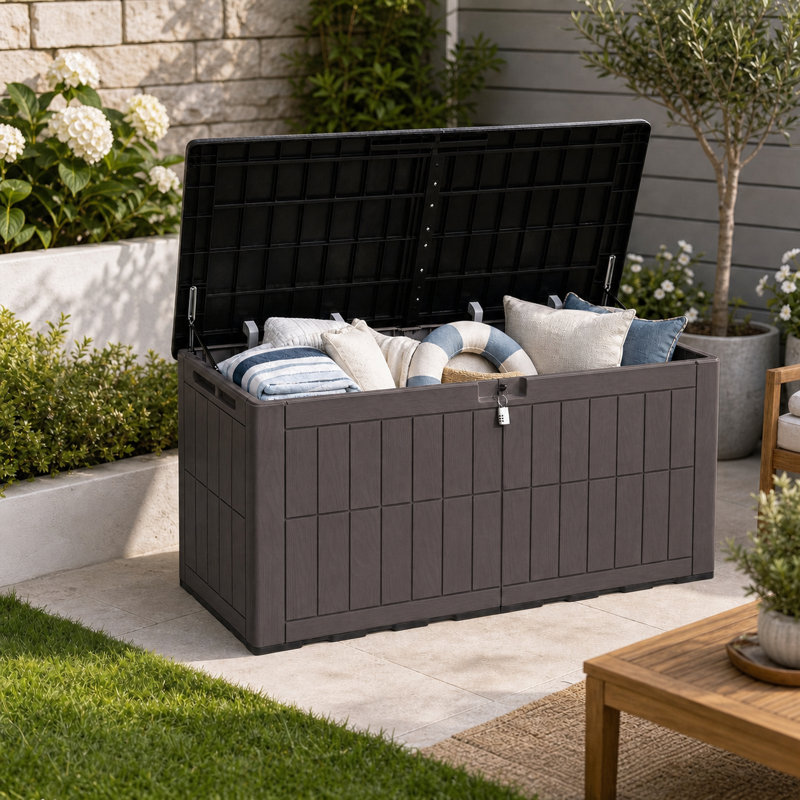 Coffre extérieur pour terrasse avec serrure, Brun