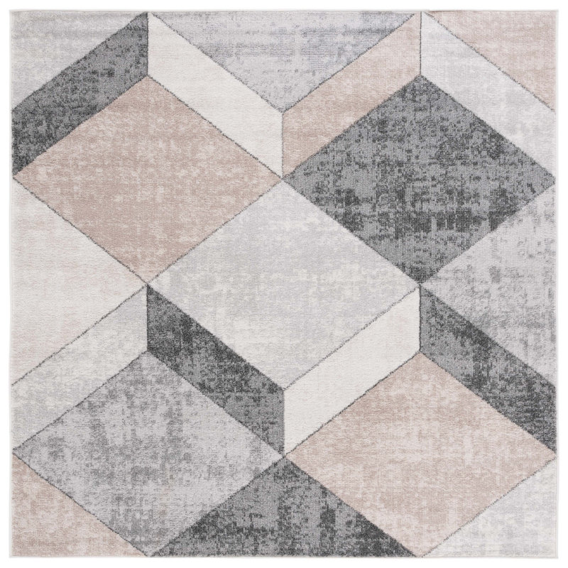 Tapis gris / beige / brun en jute / sisal / polyester / polypropylène tissé à la machine Isidoro, Carré 6 pi 7 po