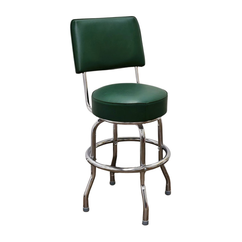 Retro Home Single Ring Upholstered Swivel Bar & Counter Stool with Back, Green, Counter Stool (24" Seat Height)