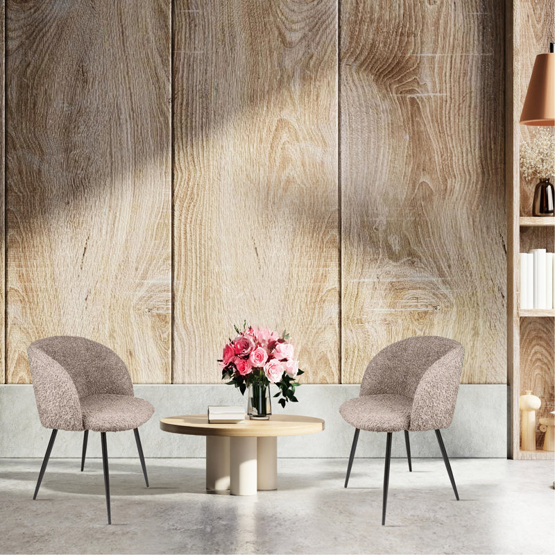 Ensemble de 2 chaises de salle à manger avec accoudoirs en fausse fourrure ajustée Ajuster Legs (brun clair)