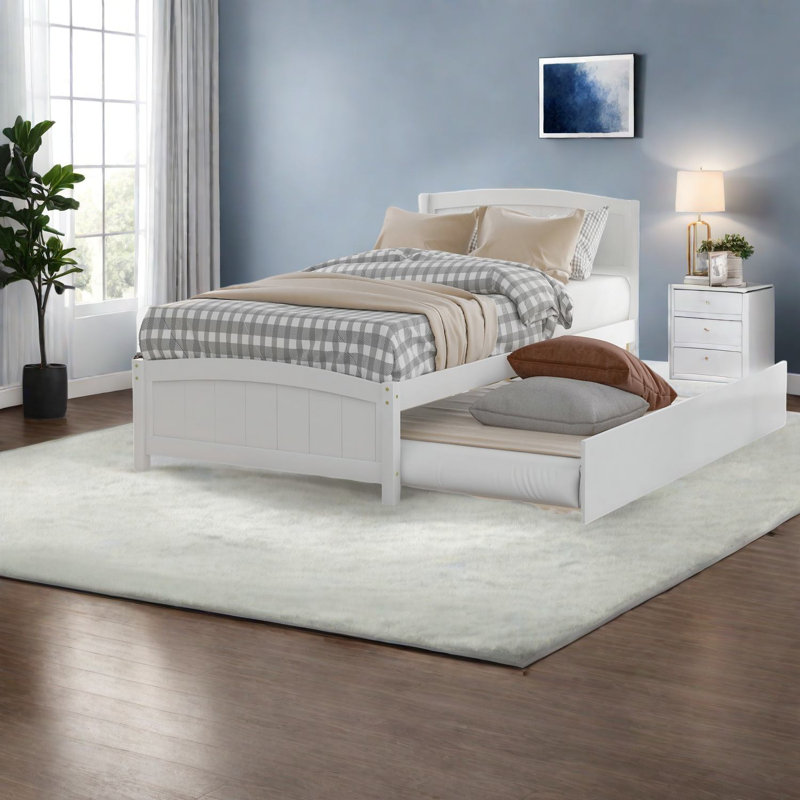 Lits peu encombrants: lit simple en bois massif avec lit gigogne, design blanc moderne