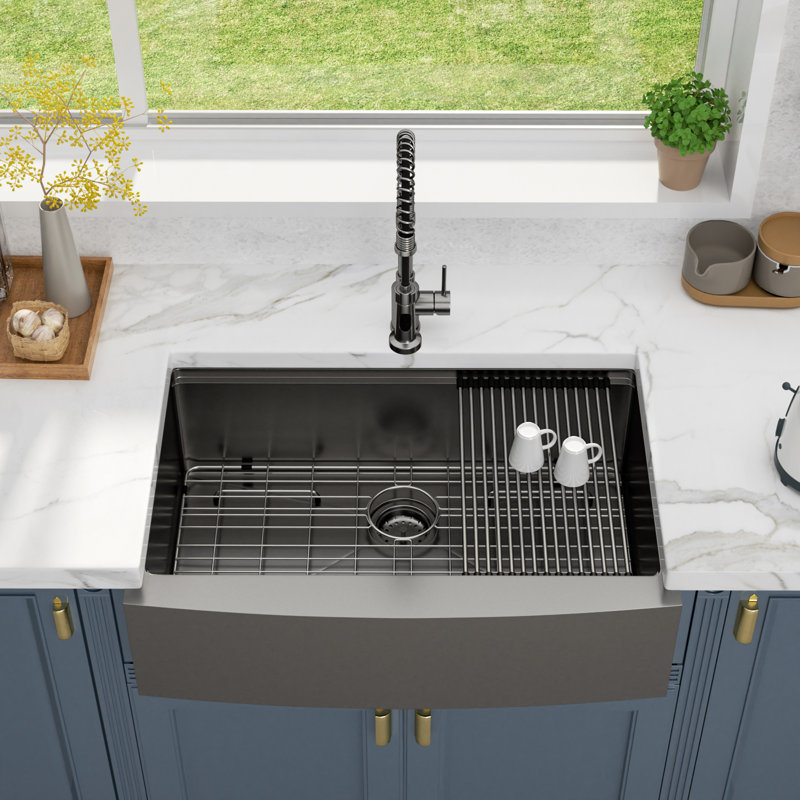 Évier de cuisine à tablier frontal en acier inoxydable de calibre 16, 10" H x 22" W x 36" L