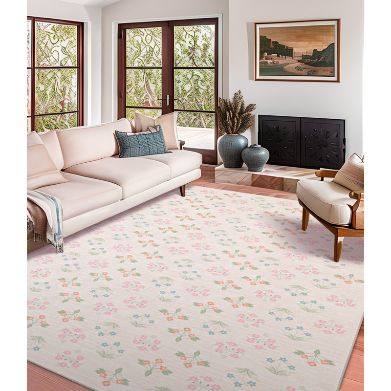Vintage Blossom Print Machine Washable Area Rug, Rectangle 5' x 7'