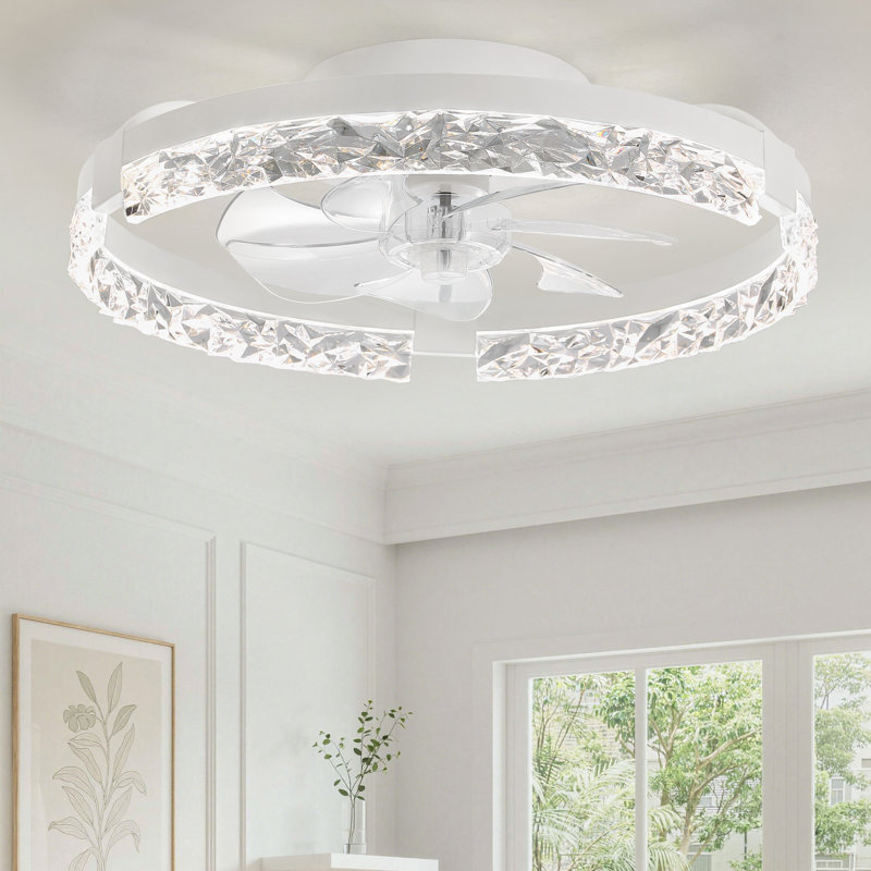 Ventilateur de plafond encastré moderne 20 "avec lumière, bords en cristal taillé en diamant Cissline, pour les chambres et les espaces de vie