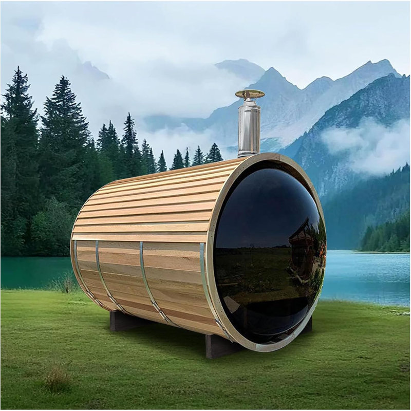 ZONEMEL Steam Sauna Room for 8 Person, Panoramic View, 5.9ft x 7.9ft Canadian Hemlock Outdoor Sauna with Asphalt Shingles Roof, Wood-Fired Stove, Triple Waterproof System, Chimney Kit, Rain Tarp