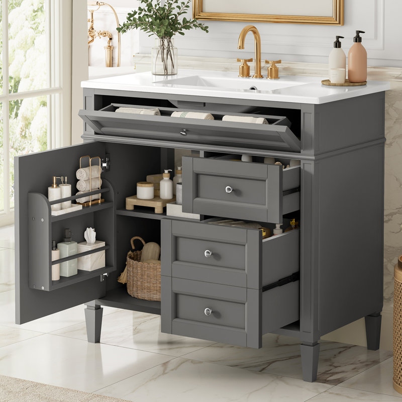Meuble-lavabo moderne 36 "avec lavabo en céramique, Gris