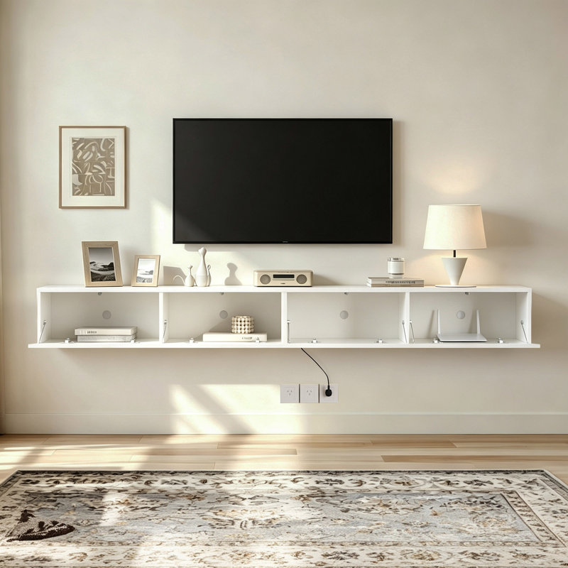Meuble télé flottant 86,6 po Modern, Blanc