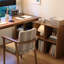 Bureau en bois massif brun noisette en demi-cercle-661809458