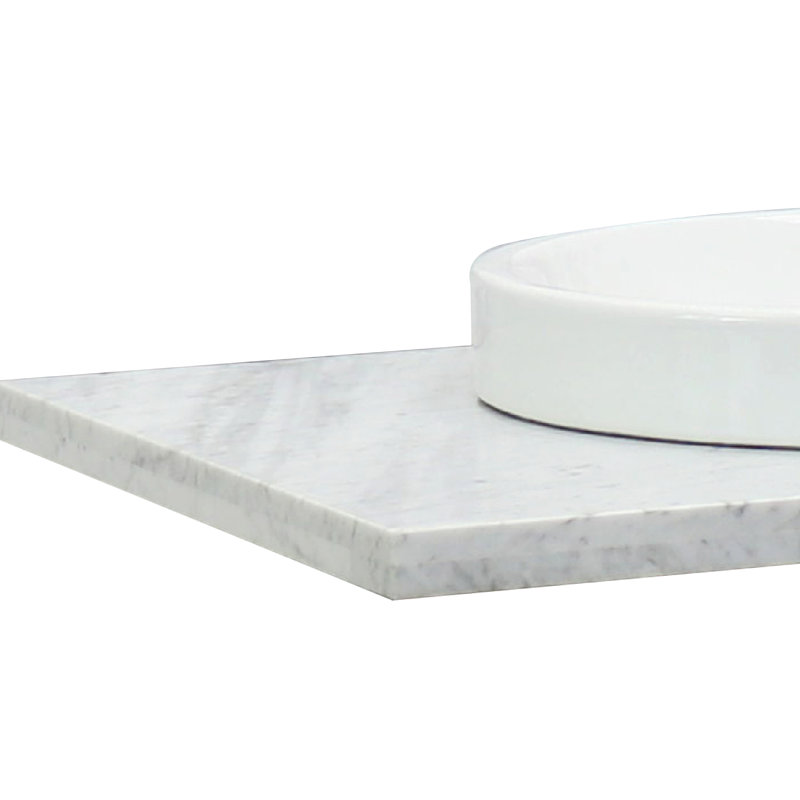 43" White Carrara Marble Countertop with Round Ceramic Sink