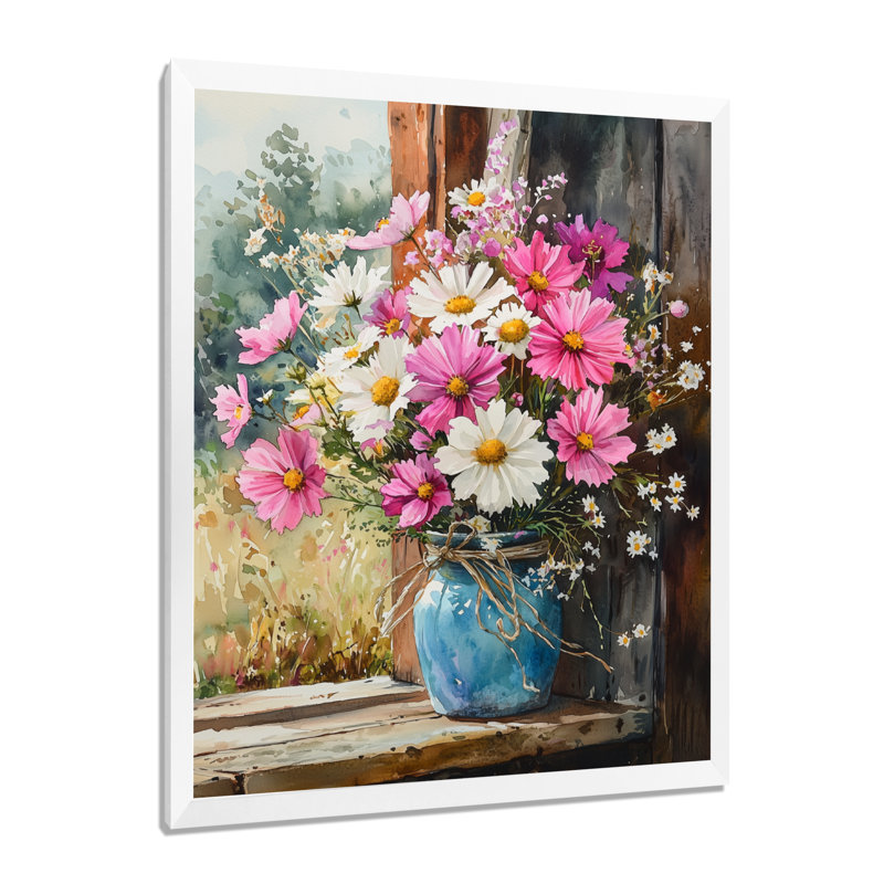 Samuel - salon d'art mural floral, H 32 po x l 24 po, Picture Framed, Blanc