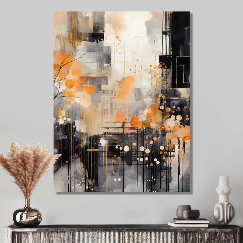 Automne dans la ville - Collages abstraits, art mural, H 32 po x l 24 po x P 1 po, Toile tendue