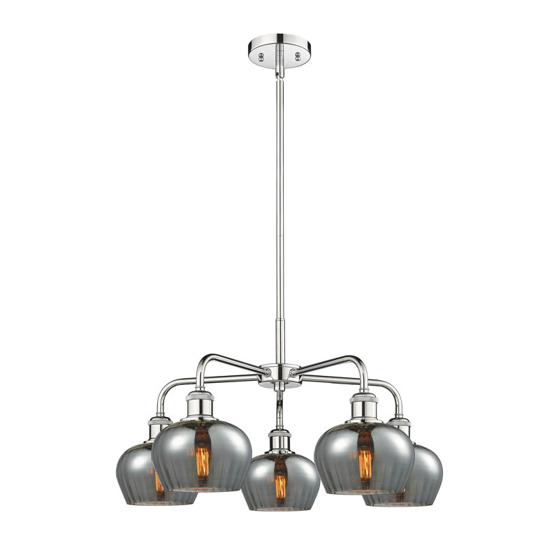 Lustre bol 5 lumières Calnie, Plaqué couleur fumée, Chrome poli