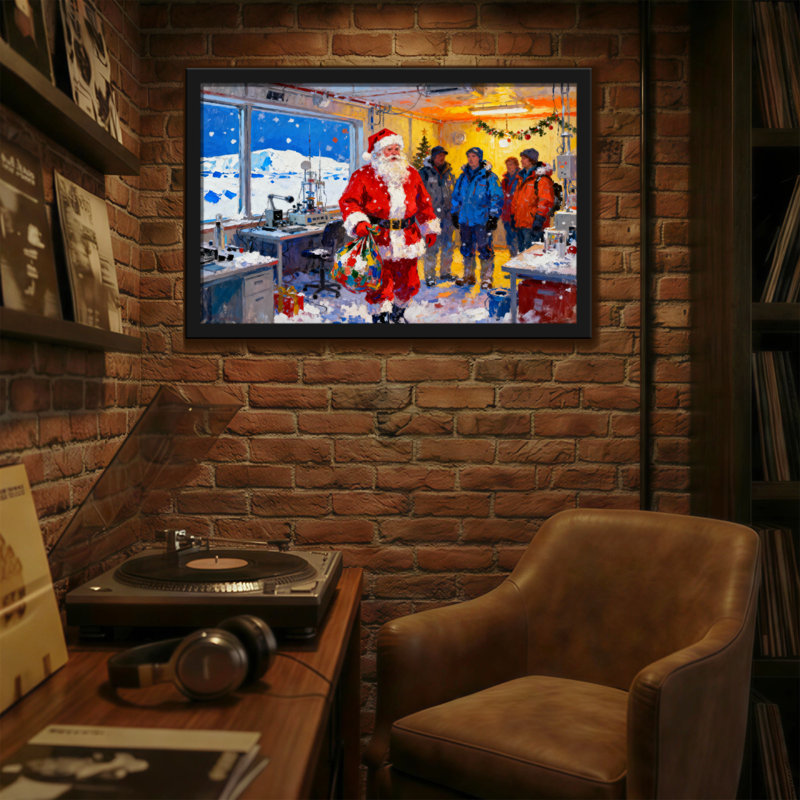 Christmas Santa Claus In Lab With Scientists, 20" H x 30" W