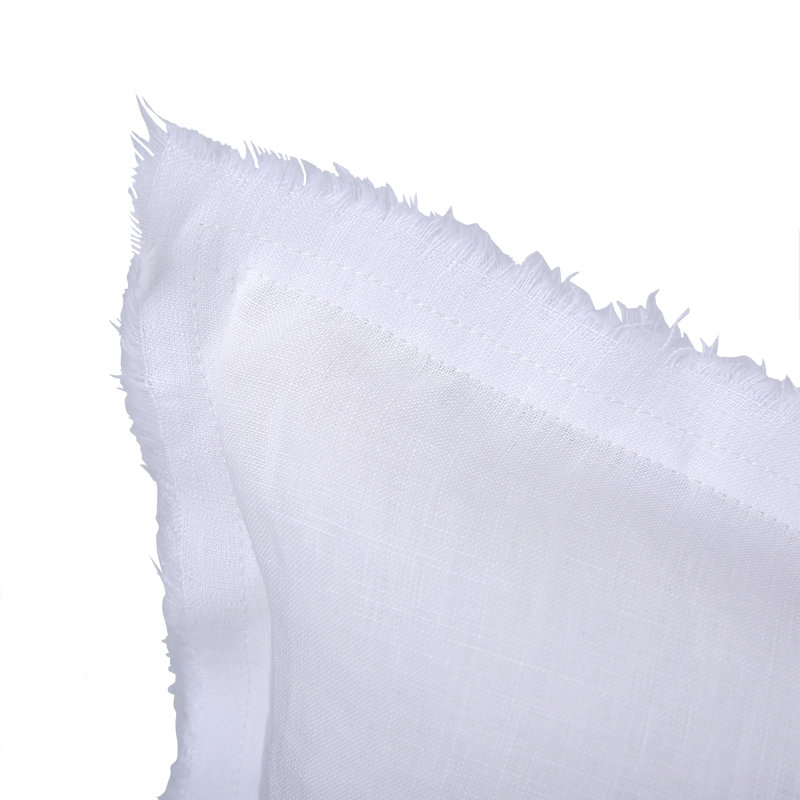 100%French Linen Handmade Fringe Euro Sham 26x26inch 2pcs, White