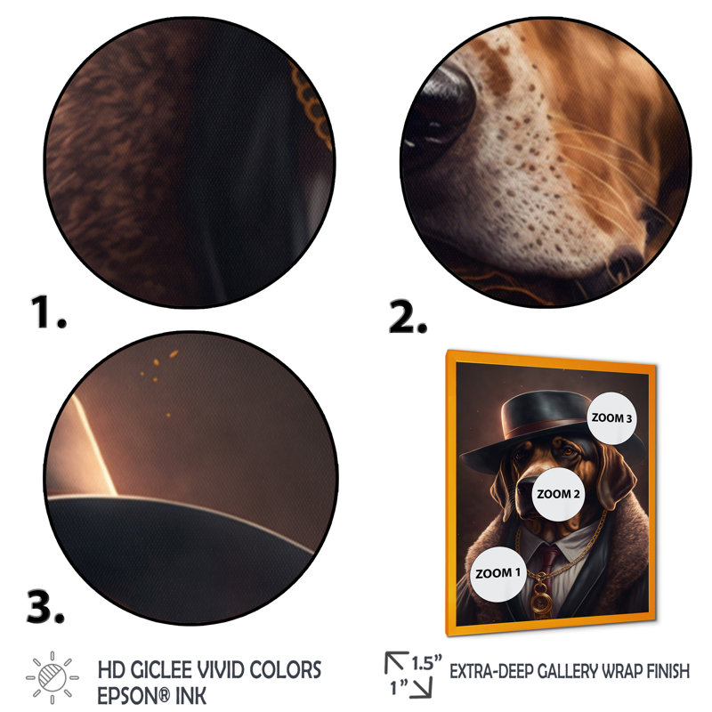 " Mafia Dog II ", Gold Picture Framed Canvas, 32" H x 24" W x 1" D