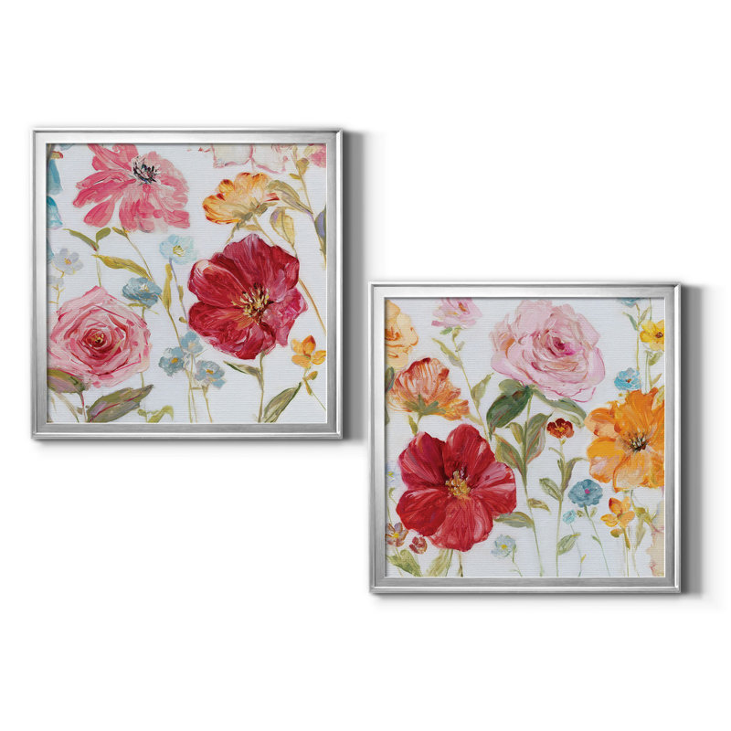 Wildflower Whimsy I - Peinture encadrée sur papier, Papier avec cadre argenté, Pas de tapis, H 26,5 po x l 53 po x P 1,5 po