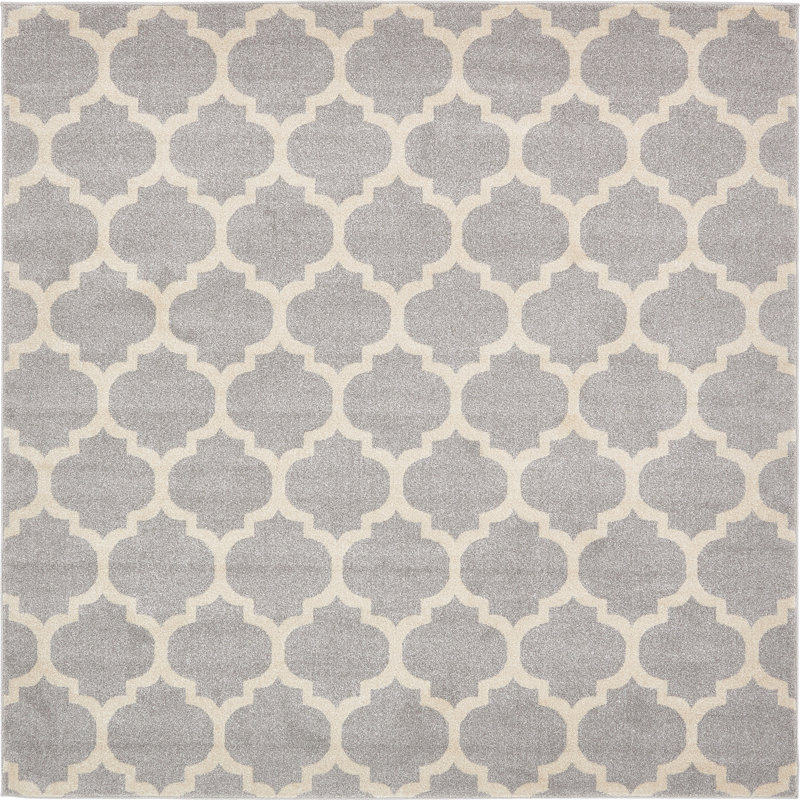 Tapis à motif géométrique gris Molly, Carré 8 pi