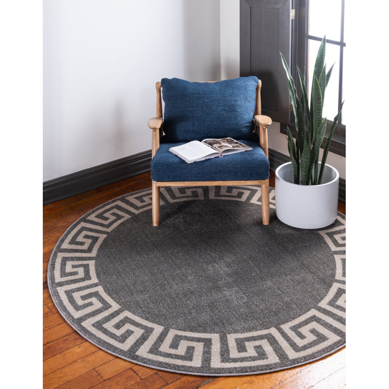 Tapis gris foncé / ivoire Balabak, Rond 6 pi 1 po