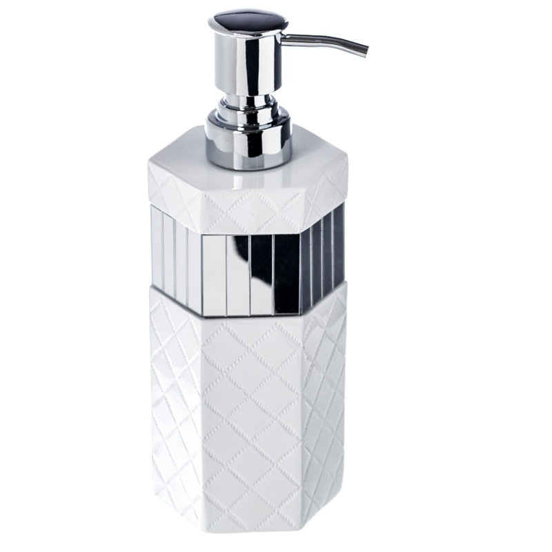 White and Silver Quilted Mirror 6-Piece Bathroom Accessory Set