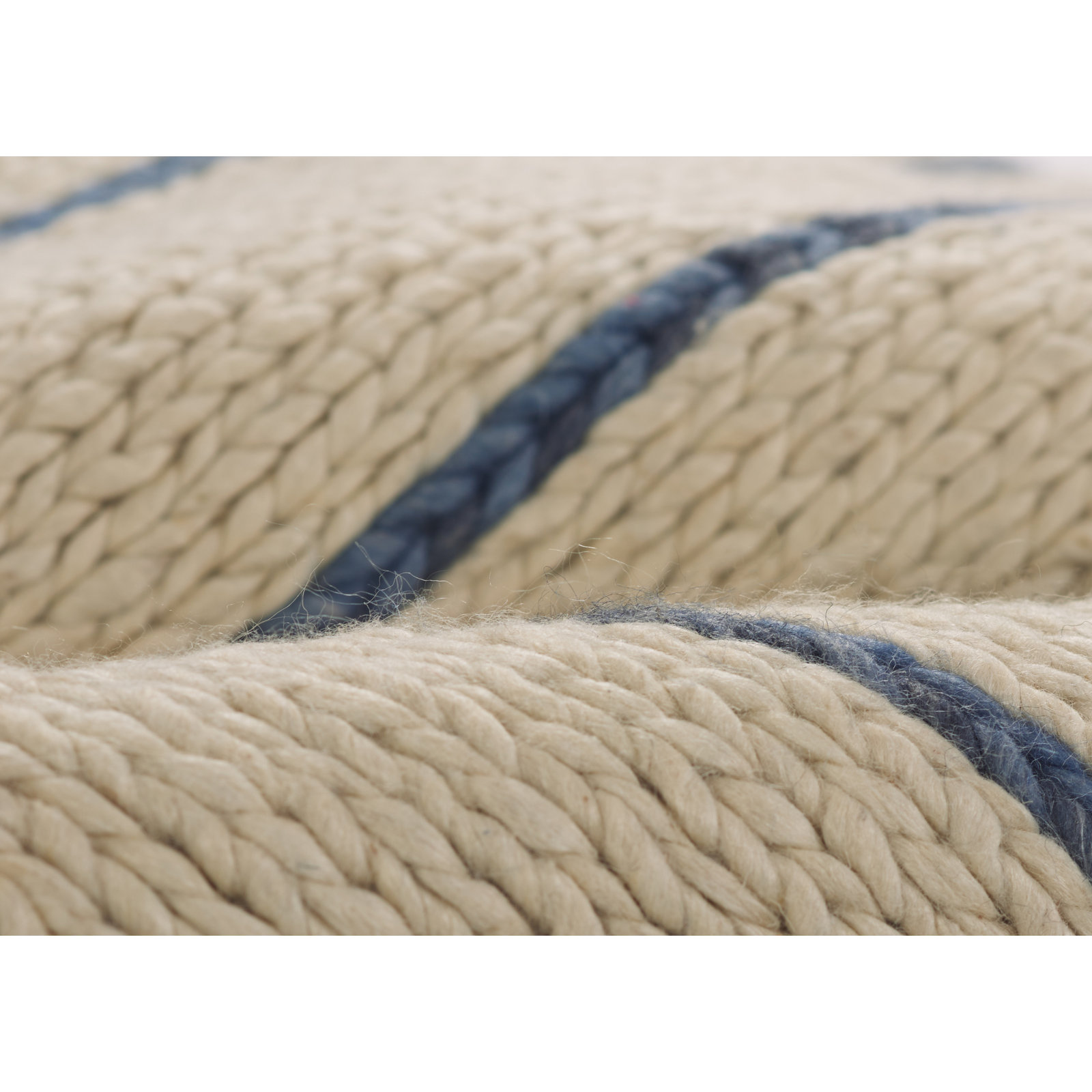 Lemington Beige Blue Hand-Braided Striped Rug, Runner 2'6" x 8'
