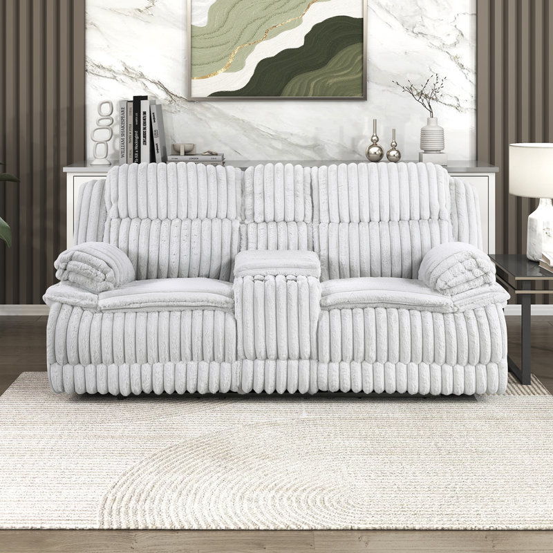 Melita 85" Modern & Contemporary Manual Double Reclining Loveseat - Corduroy Manual Double Reclining Loveseat with Dual Manual Tab Pull Reclining and Integrated Center Console