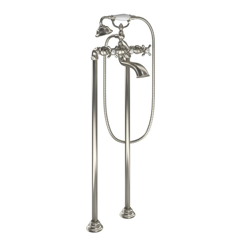Weymouth Double Handle Wall Mounted Tub Spout Trim with Diverter and Handshower, Brushed Nickel