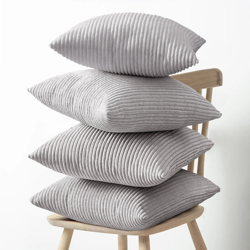 Shadwell Striped Square Scatter Crushed Velvet Cushion Cover, Silver