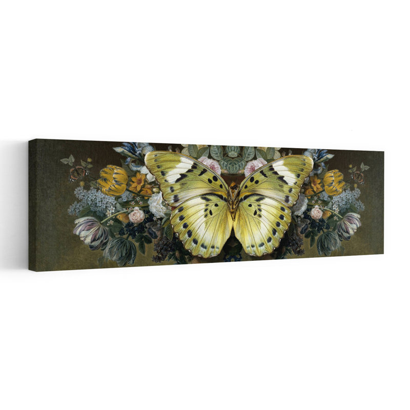 Yellow Butterfly Floral Symmetry by Marja Van Den - Wrapped Canvas Panoramic Print, 152.4 cm H x 50.8 cm W