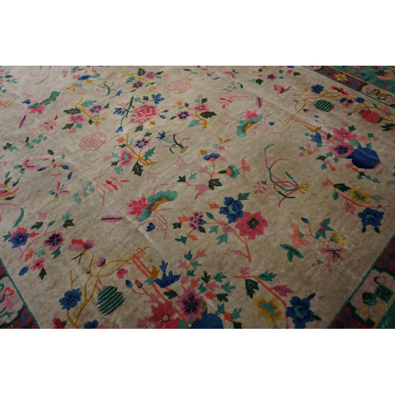 Antique Chinese - Art Deco Room Size Wool Ivory Rug