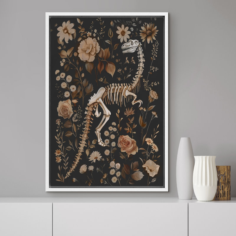 Peinture de botanique crâne de dinosaure Moody, H 24 po x l 16 po, Blanc