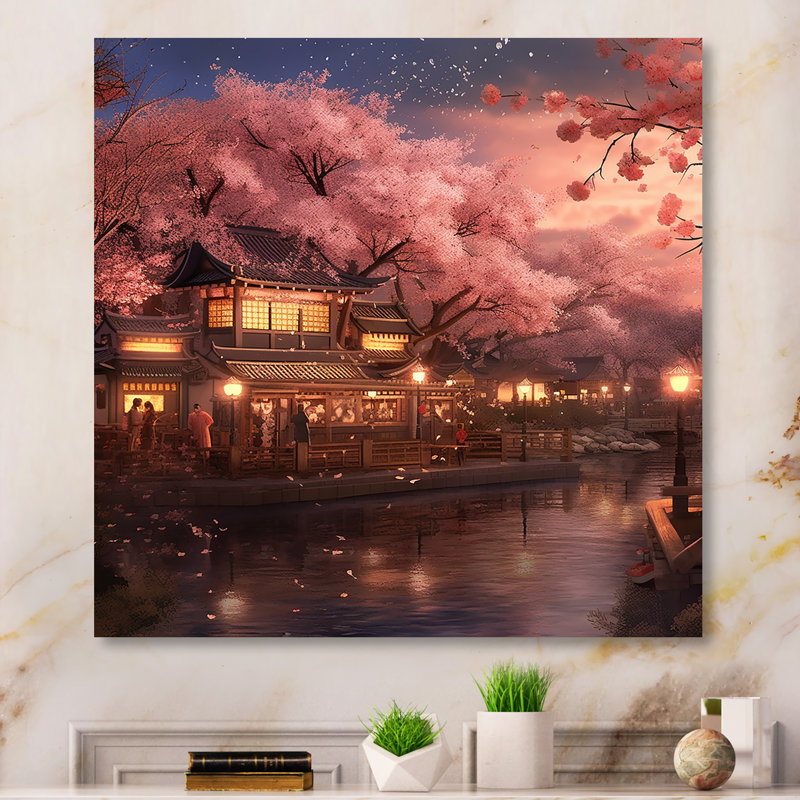 " Japanese Sakura Landscape Evening ", 36" H x 36" W x 1.5" D